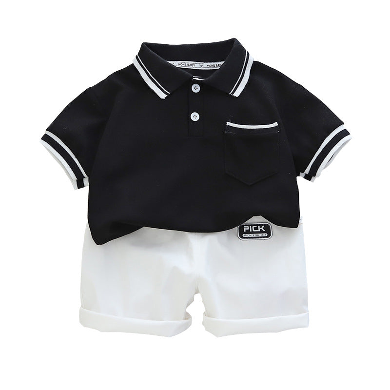 Wholesale Boys Minimalist Polo Casual Short Sleeved Shorts Cotton Set